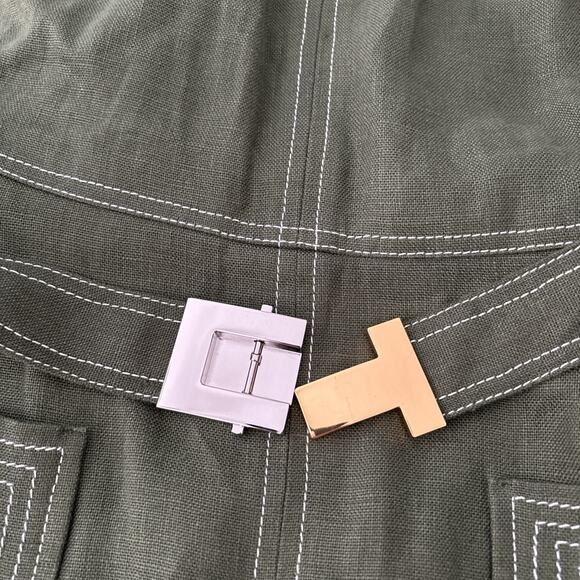 Tory Burch Nadia Dress Green Linen Short Sleeve Size 6 Belted Lined Zip Green - Picture 3 of 13